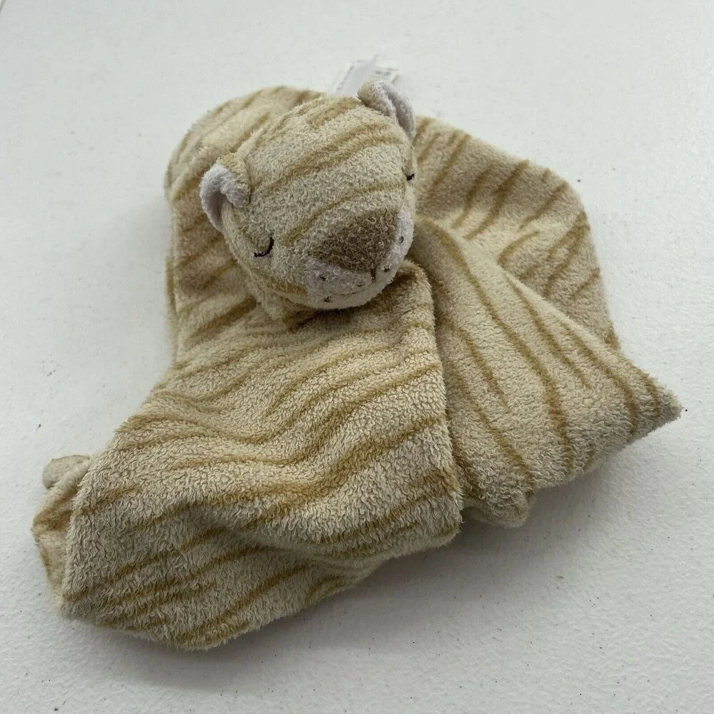 Angel Dear Lovey Baby Security Blanket Plush Beige Tan Tiger Embroidered‎ Face